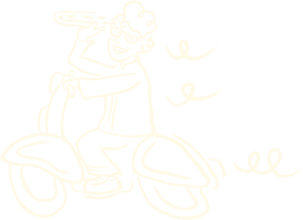Ilustração da dona da Papazza entregando pizza de moto